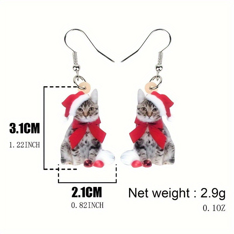 Wholesale Small Cute Christmas Cat Acrylic Holiday Earrings